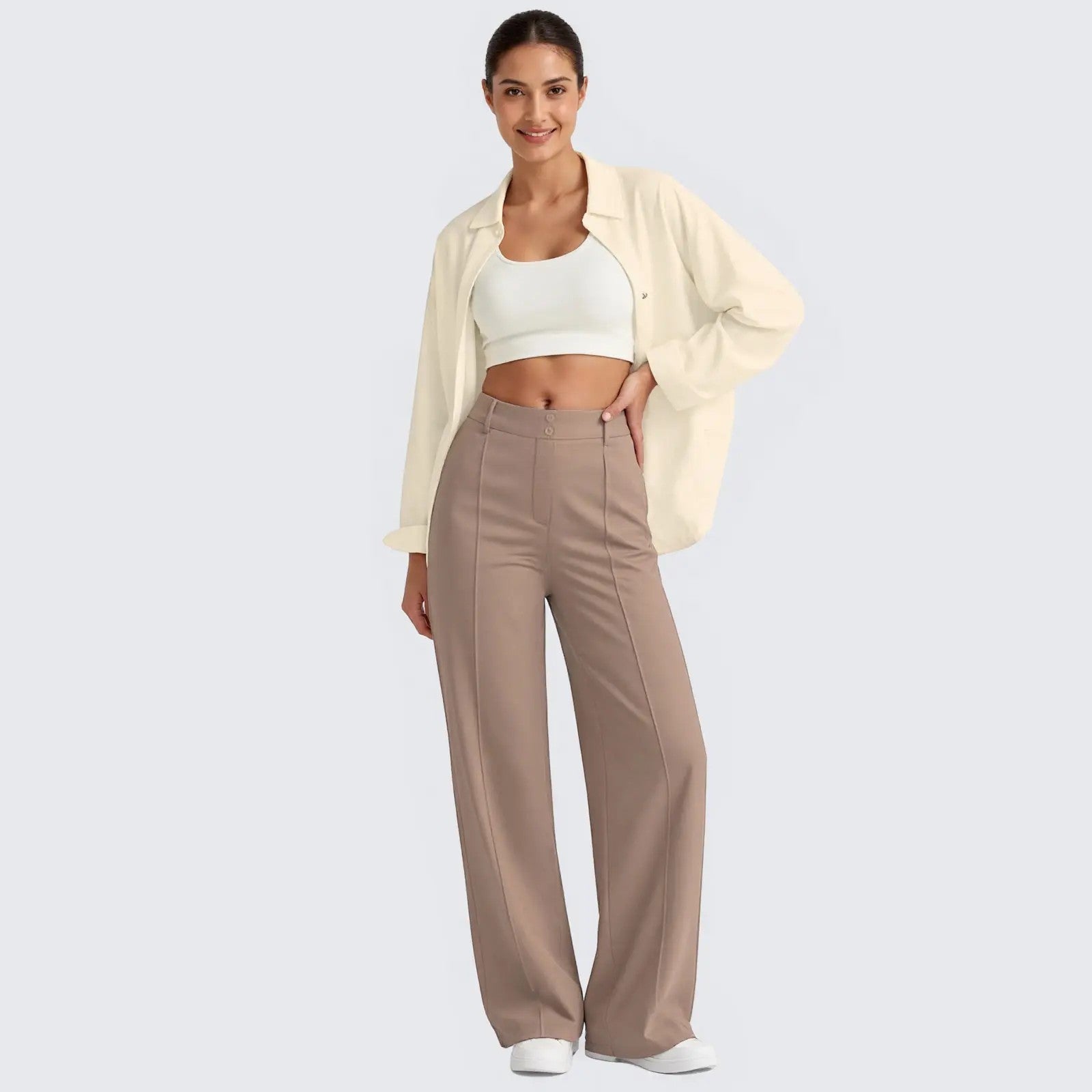 Women's High-Waist Straight Stretch Trousers image 3