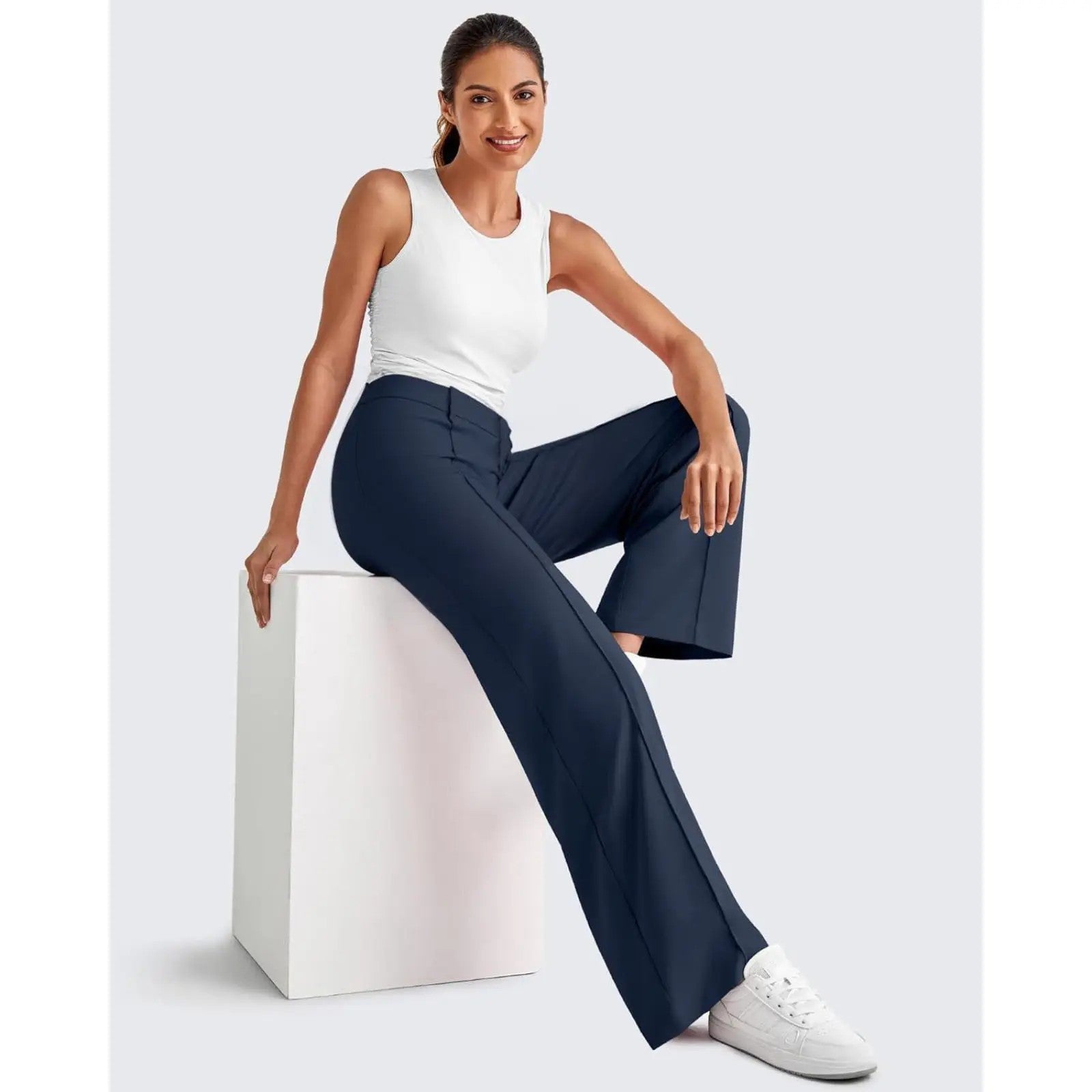 Women's High-Waist Straight Stretch Trousers image 4