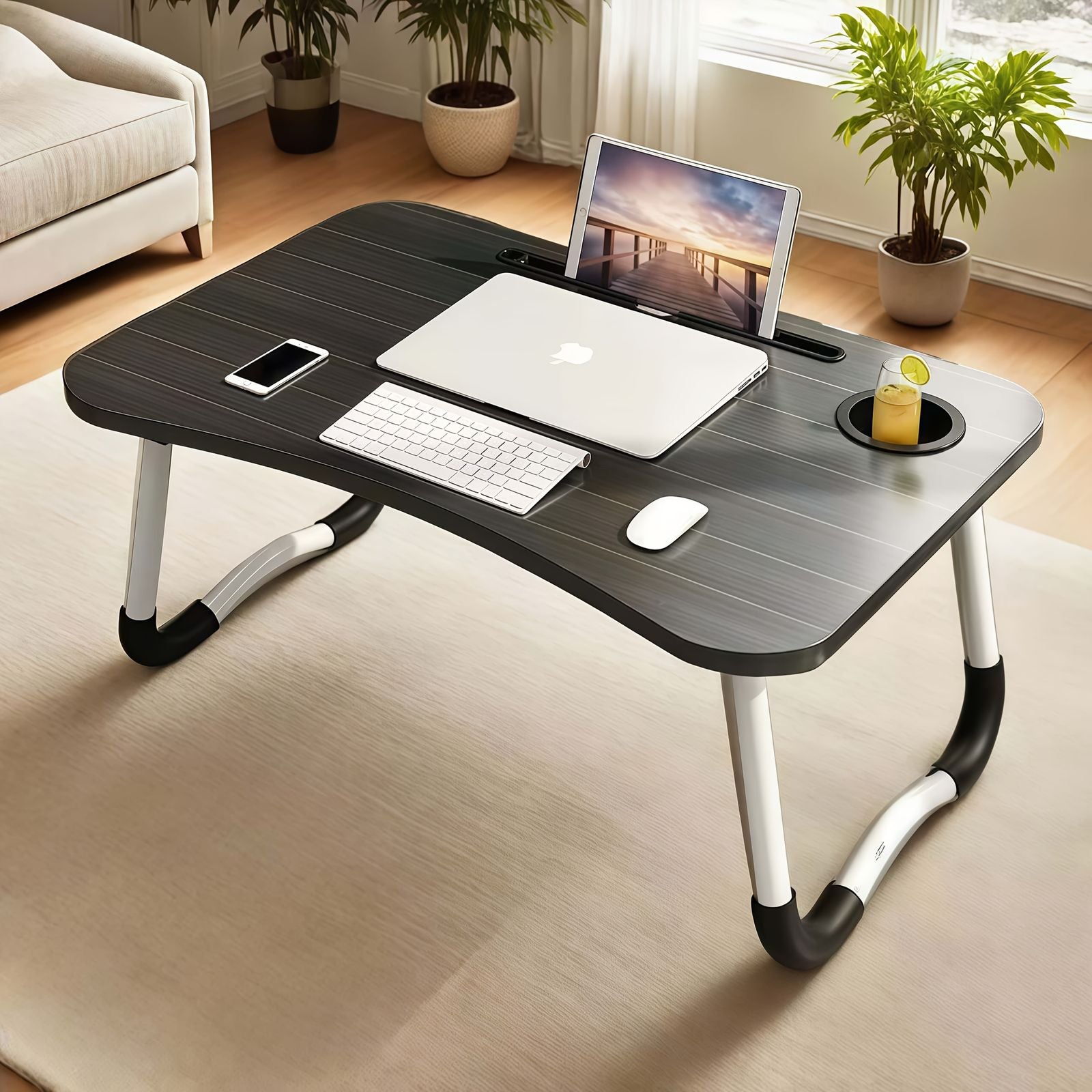 a bedside computer desk a curved sturdy folding
