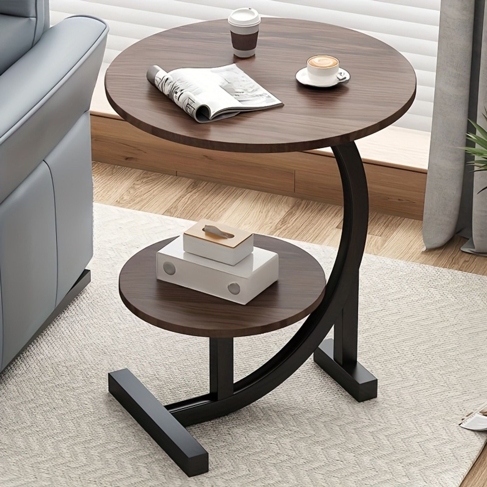 simple luxurious solid wood round coffee table modern double